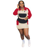 Casaul Offset Printed Sports Patchwork Long Sleeve Mini Skirt 2 Piece Sets