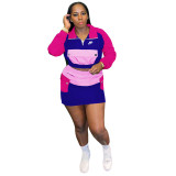 Casaul Offset Printed Sports Patchwork Long Sleeve Mini Skirt 2 Piece Sets