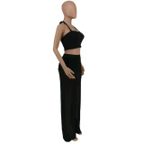 Fall Outfits Women Sexy Halter Crop Top and Wide Leg Mesh Trousers