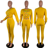 Autumn Sportswear Printed Long Sleeve Bodycon Pencil Tracksuit Women Set