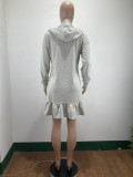 Fashion Casual Solid Flounce Hooded Collar Long Sleeve Dresses
