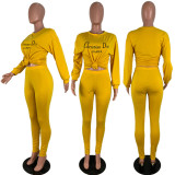Women Autumn Sportwear Printed Round Neck T-Shirt Bodycon Pencil Tracksuit Pant Sets
