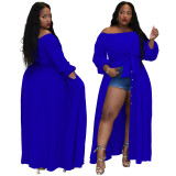Fat Woman Plus Size Women's Clothing Off Shoulder Split Maxi Dress with Belt