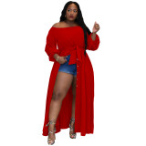 Fat Woman Plus Size Women's Clothing Off Shoulder Split Maxi Dress with Belt