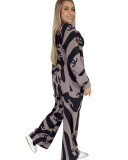 Fashion Print Long Sleeve Cardigan Sportswear Two Piece Trousers Sets