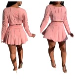 Autumn Women's Wear Solid Color Long Sleeve Pleated Skirt Set