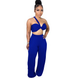 Sexy Halter Wrapped Top Wide-leg Pants Two Pieces