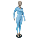 Women Tracksui Solid Color Lapel Long Sleeve Zipper 2 Piece Pants Sets