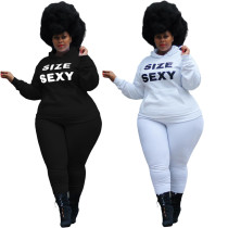Plus Size Women'S Fall Letter Positioning Printed Four Pocket Casual Hoodies And Pants Two Piece Set
