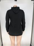 Casual Print Hooded Sweatsuit Plus Size Midi Dress