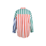Casual Button Striped Contrast Shirt with Pocket