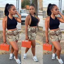Fashion Camo Pocket Zip Cargo Skirt