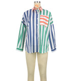 Casual Button Striped Contrast Shirt with Pocket