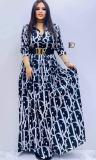 Fashion Digital Printing Casual Loose Long Sleeve Maxi Swing Dress