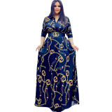 Fashion Digital Printing Casual Loose Long Sleeve Maxi Swing Dress