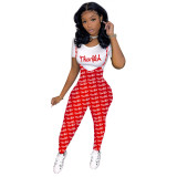 Casual O Neck Letter Print Two Piece Pants Set