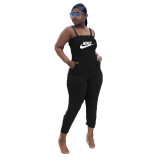 Plus Size Casual Printed Sleeveless Straps One Piece Jumpsuits with Pockets