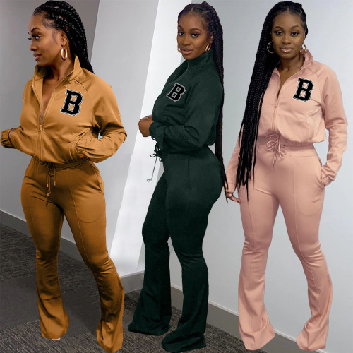 Autumn Printed Women Tracksuit 2 Piece Set Streetwear Track Suit Matching Jackets and Flare Pants Set