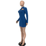 Fashion Casual Solid Color Zipper Cutout Bodycon Dress