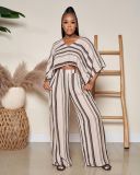 Taupe Striped Top and Pants Set