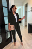 2 Pcs Women's Suits Regular Pocket Blazer Elegant Street Autumn Open Front Turndown Regular Fit