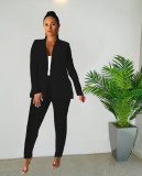 2 Pcs Women's Suits Regular Pocket Blazer Elegant Street Autumn Open Front Turndown Regular Fit