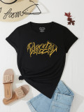 Casual Printed Letter Round Neck Short Sleeve Tees