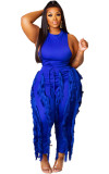 Solid Color Fringe Sleeveless Two Piece Pant Set