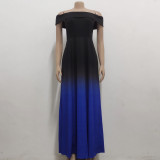 Fshion Gradient Color Off Shoulder Tube Top Pleated Maxi Dresses