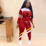 Fashion Sports Alphabet Print Hooded Casual Two Piece Set Women Casual Tracksuit