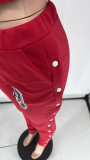 Women Workout 2 Piece Outfits Button Down Color Block Patchwork Jackets Bodycon Long Pants Tracksuit