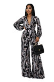 Sexy Club Wear Girls Clothing Casual Long Sleeve High Waist V Neck Printed Jumpsuits