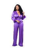 Solid Color Sexy Long Sleeve Tie-Up Shirt And Pants 2 Piece Sets