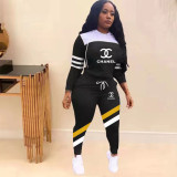 Fashion Sports Alphabet Print Hooded Casual Two Piece Set Women Casual Tracksuit