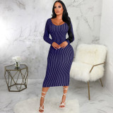 Sexy Fashion Striped Print Women's Midi Dresses