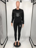 2022 Autumn Winter Casual Sports Printed Twill Sweatshirt Top + Long Pants Women's Set