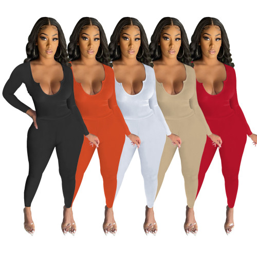 Women's Two Piece Tracksuit Outfits Long Sleeve Deep V-Neck Lounge Wear Bodycon