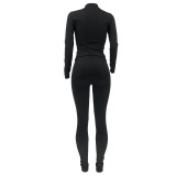 Women's Solid Color Pit Slim Long-Sleeved Trousers Elastic Waist Autumn Two-Piece Set