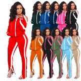 Womens 2 Piece Outfit Cold Shoulder Zipper Up Long Sleeve Jacket and Pants Set