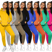 Women Slit Color Suit Pants Solid Mid-Length Long-Sleeved Sets Hoodie Women Suits & Sets