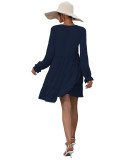 Women's Casual Dress Button Down Shift Tunic Short Sleeve Shift Ruffle V Neck Flowy Swing Dresses