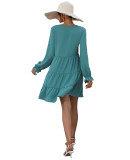 Women's Casual Dress Button Down Shift Tunic Short Sleeve Shift Ruffle V Neck Flowy Swing Dresses