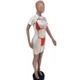 3D Bikini Print Short Sleeve Mini Dress