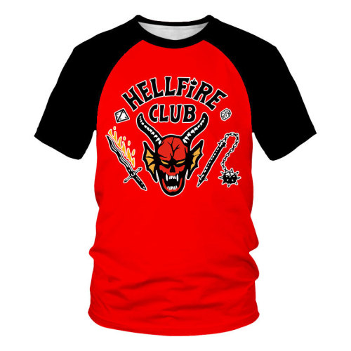 Stranger Things 4 Hellfire Club Logo Raglan Baseball Tee Short Sleeve