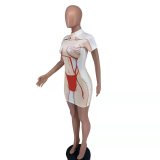 3D Bikini Print Short Sleeve Mini Dress