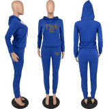 Casual Pocketed Printed Drawstring Hooded Collar Long Sleeve Two Pieces