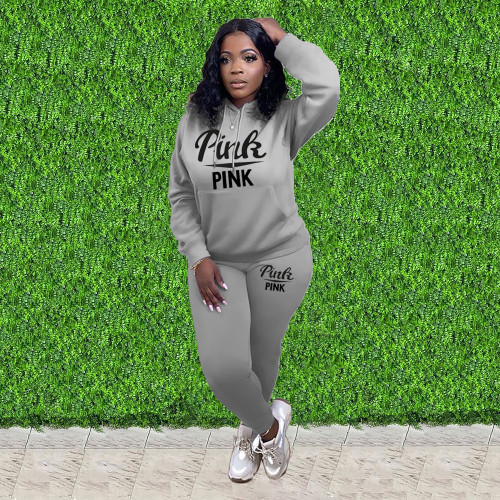 Casual Offset Hooded Pocket Loose Sweatshirt Pants Sports Two-Piece Set