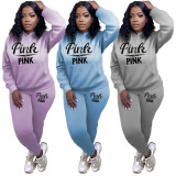 Casual Offset Hooded Pocket Loose Sweatshirt Pants Sports Two-Piece Set