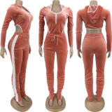 Women's Velvet 2 Piece Tracksuit Zip Up Hoodie Stacked Pants Set Sweat Suits