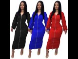 Ruched Lantern Sleeve Zip Front Bodycon Dress